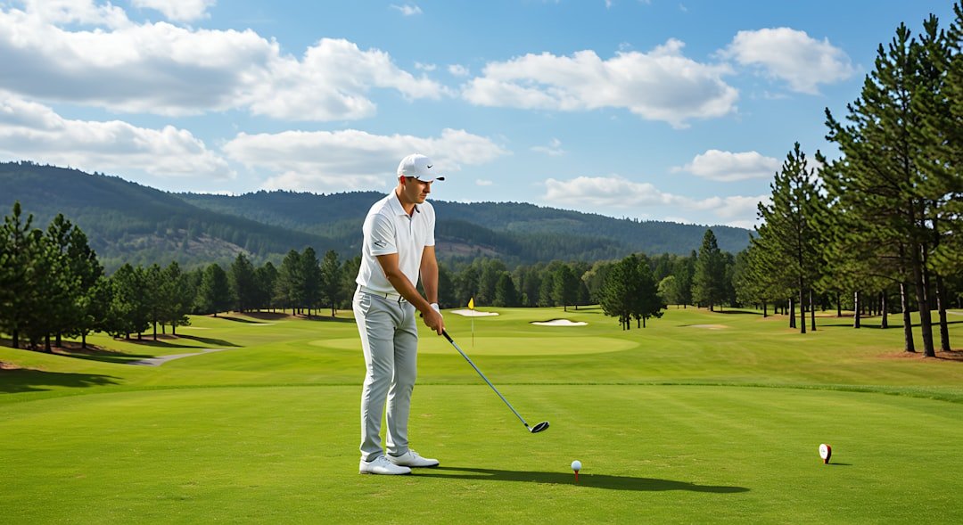 golfer at the tee practicing breathing during golf swing techniques before the shot